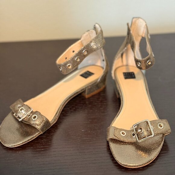 ! White House Black Market Gold Cora Block Heel Women Sandals ! - Picture 2 of 7